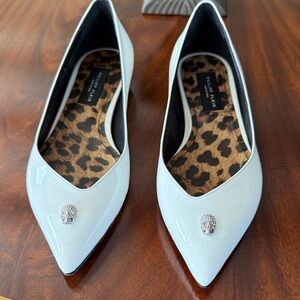 Philipp Plein White Pointed Toe Flats with Embellishment